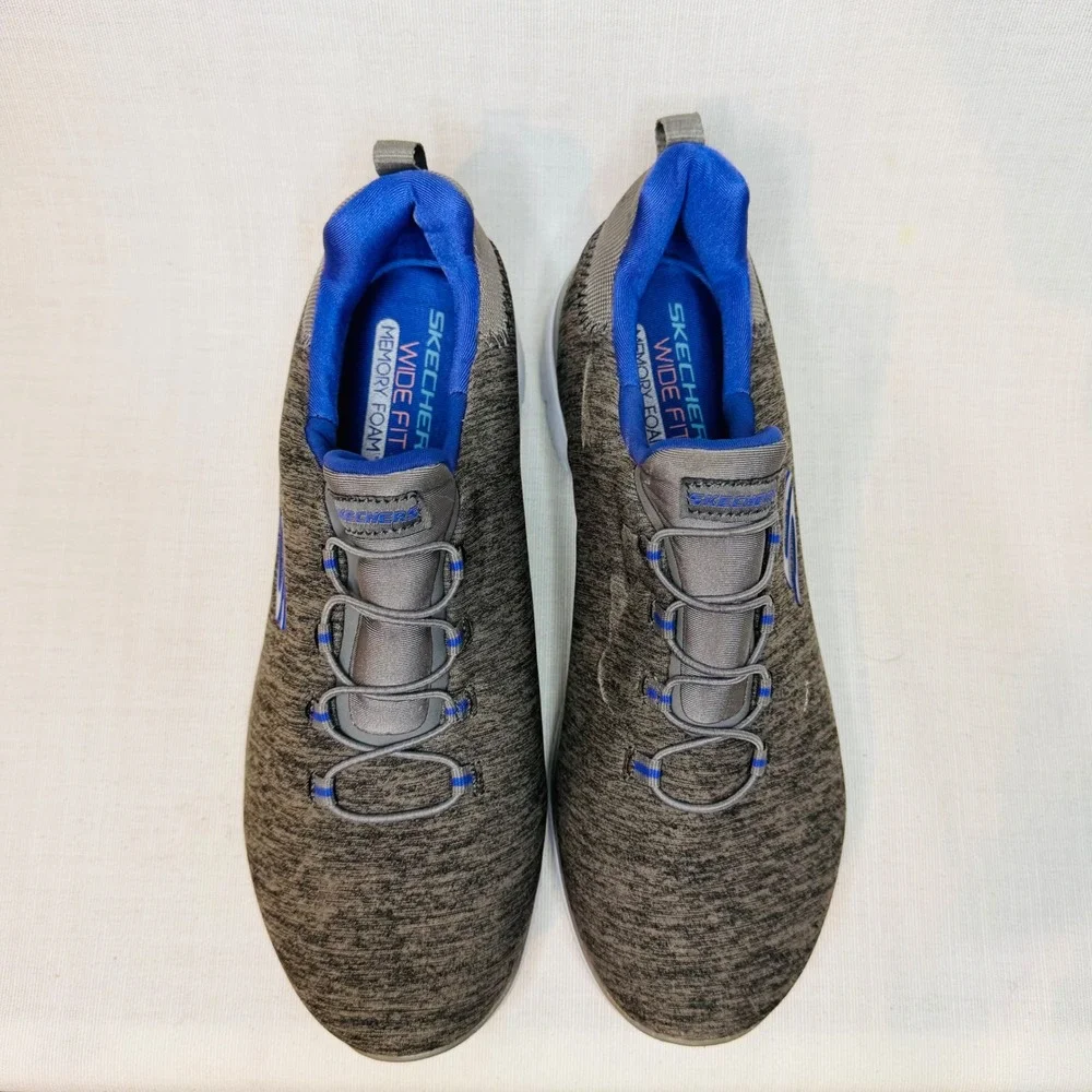 Skechers Summits Wide Fit Womens Charcoal Grey Blue Memory Foam Slip On Sneakers